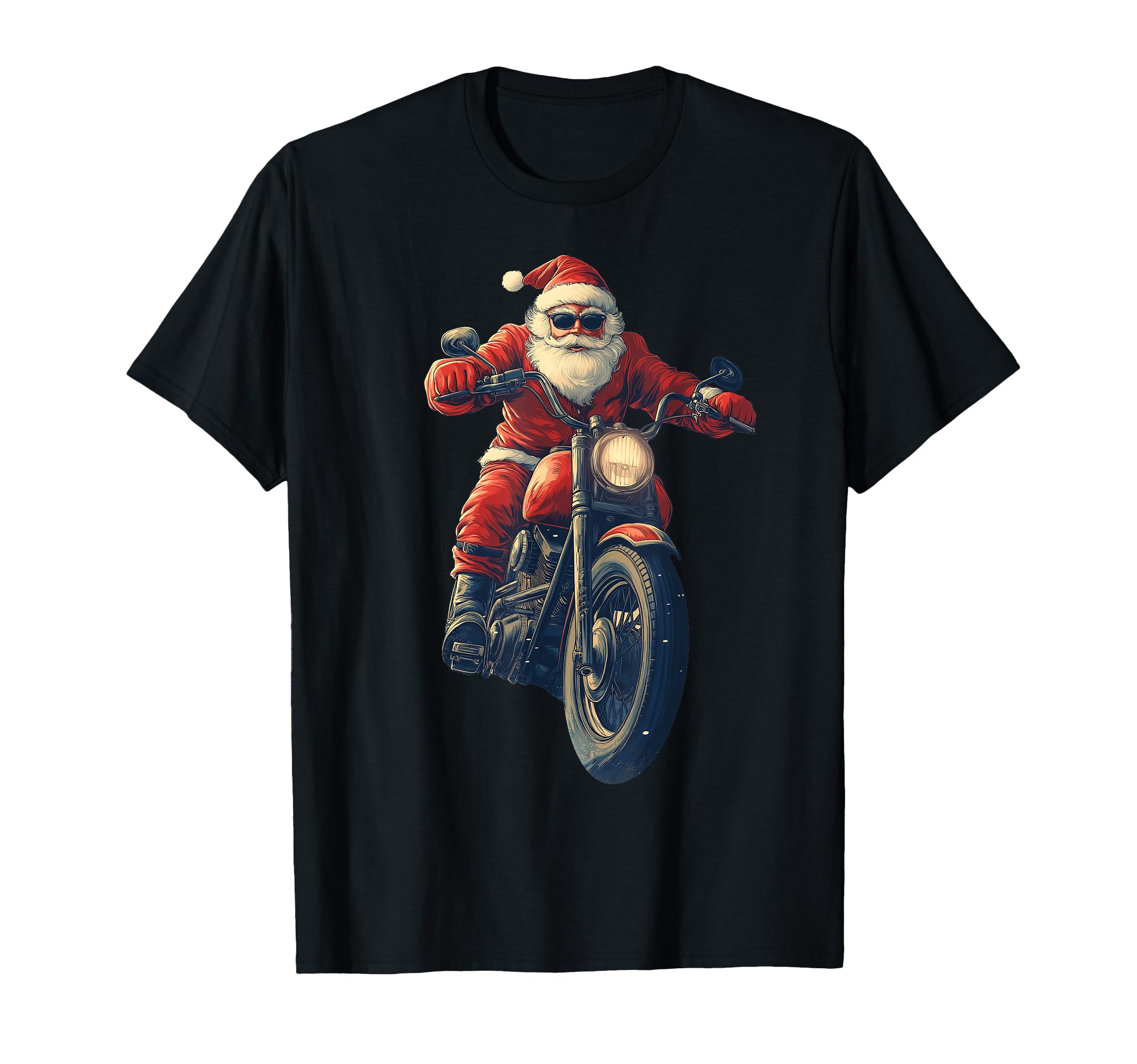 Santa Riding Motorcycle Bike T-Shirt - Custom Art Print Men Women - T-Shirt, Sweatshirt, Hoodie