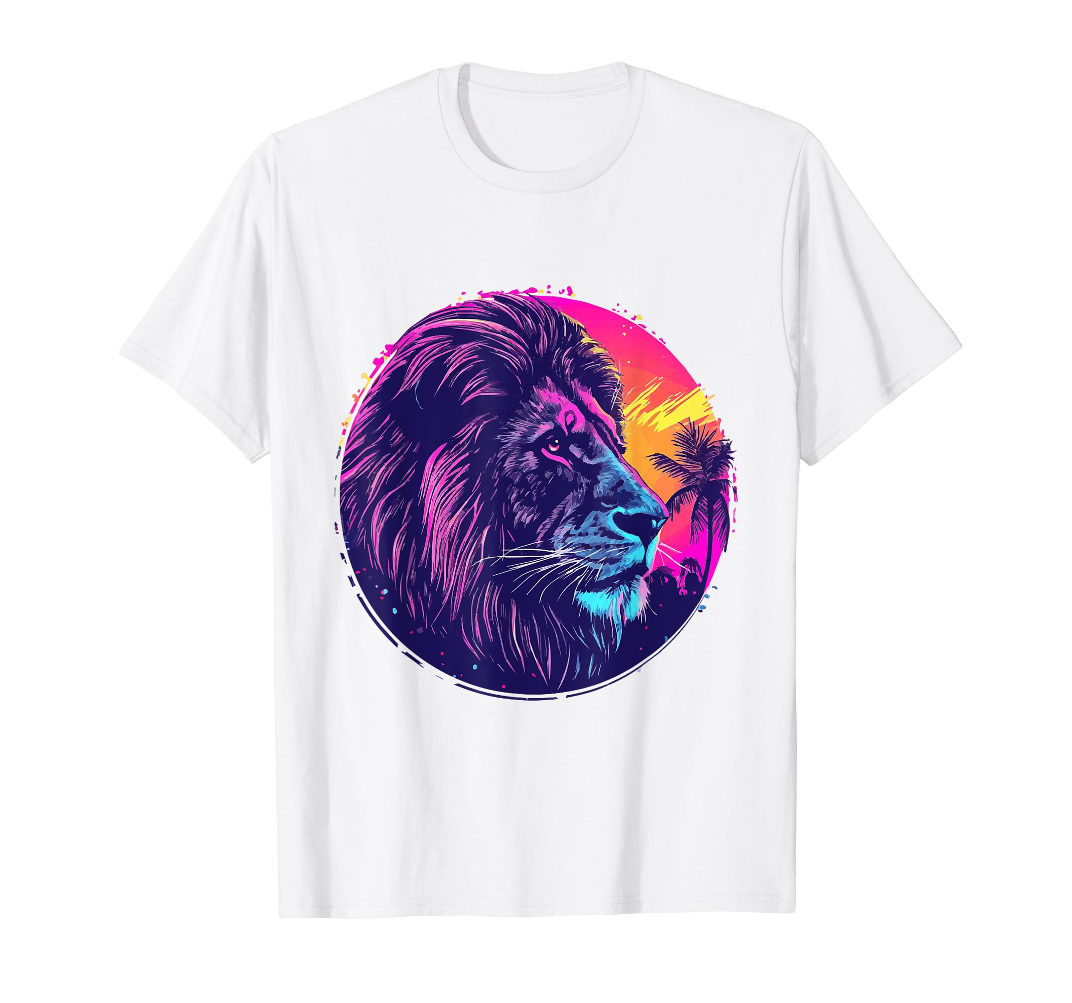 Lion 80S Synthwave And Neon Colors Sweatshirt - Custom Art Print Unisex - T-Shirt, Sweatshirt, Hoodie