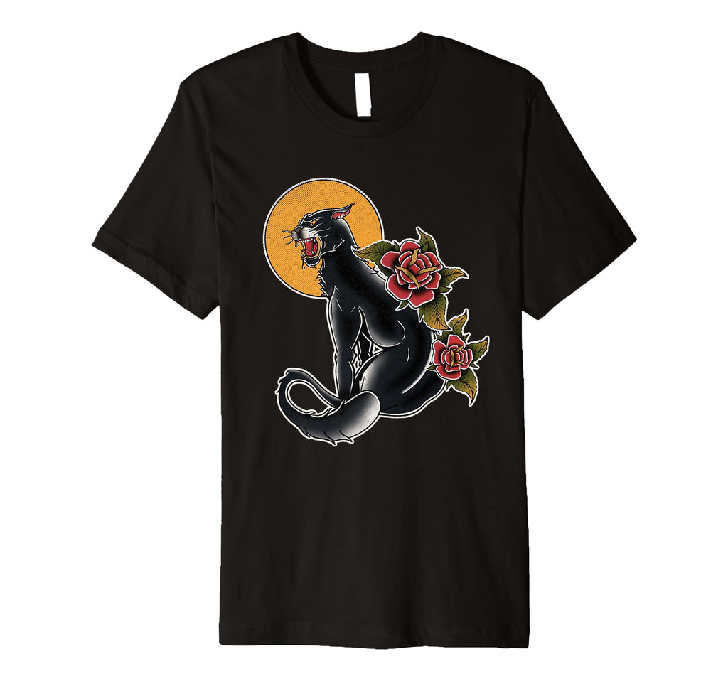 American Traditional Panther Tattoo Rose T-Shirt - Unique Graphic Unisex - T-Shirt, Sweatshirt, Hoodie