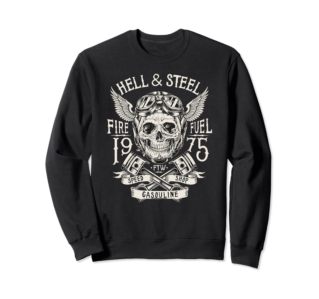 Hell And Steel Skull And Pistons Sweatshirt - Graphic Print Unisex - T-Shirt, Sweatshirt, Hoodie