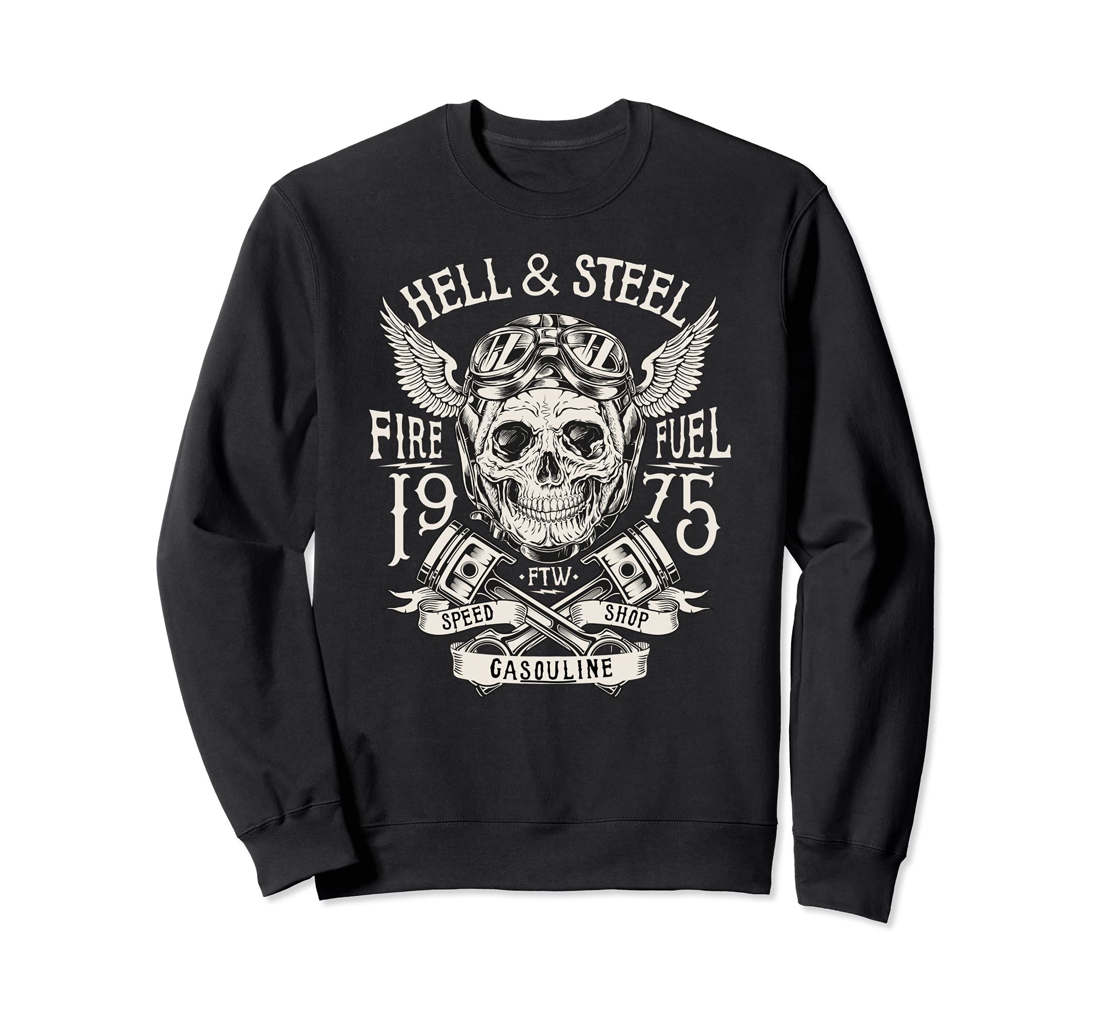 Hell And Steel Skull And Pistons Sweatshirt - Graphic Print Unisex - T-Shirt, Sweatshirt, Hoodie