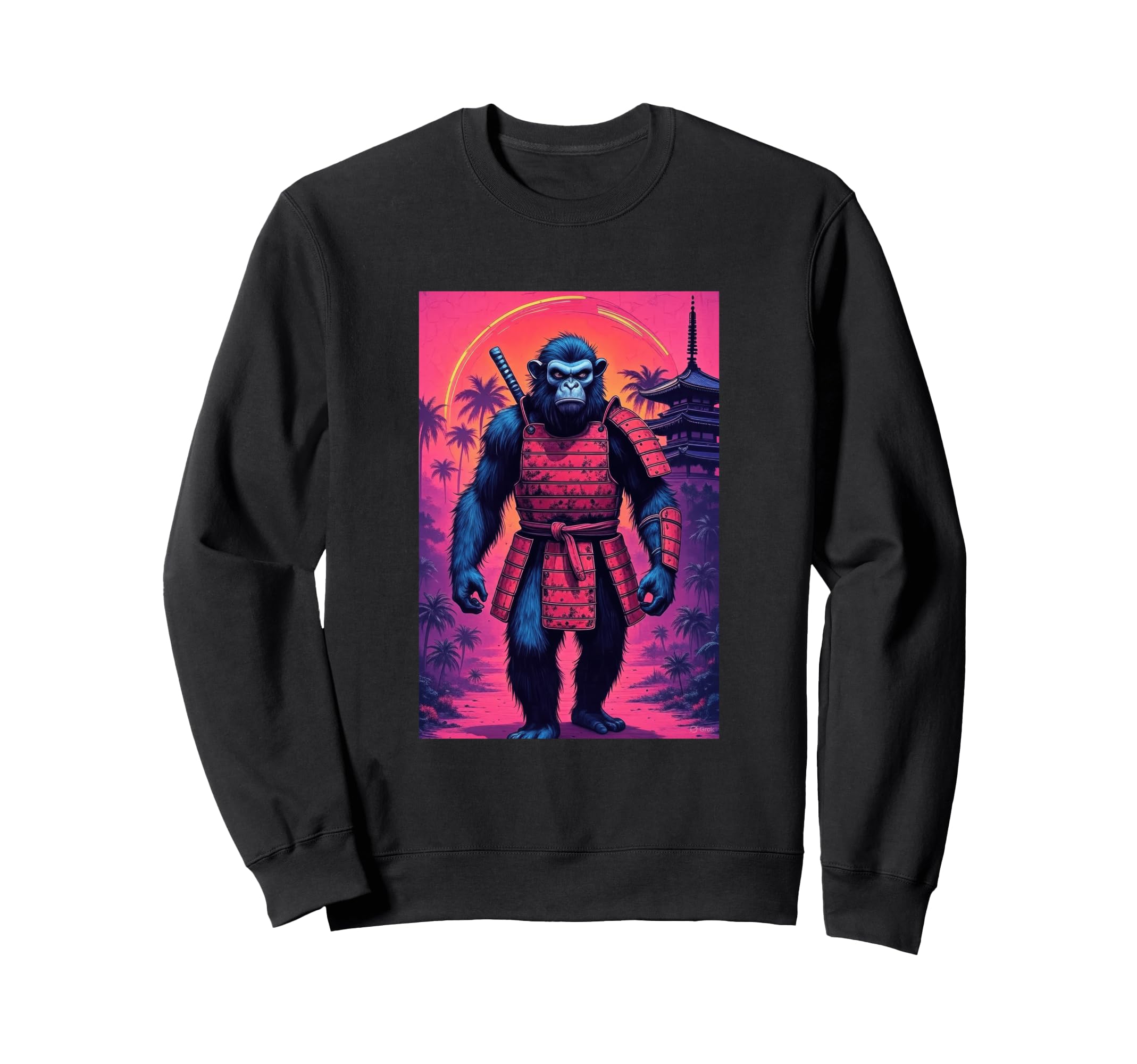 Synthwave Samurai Ape Future Sweatshirt - Streetwear Style for Adults - T-Shirt, Sweatshirt, Hoodie