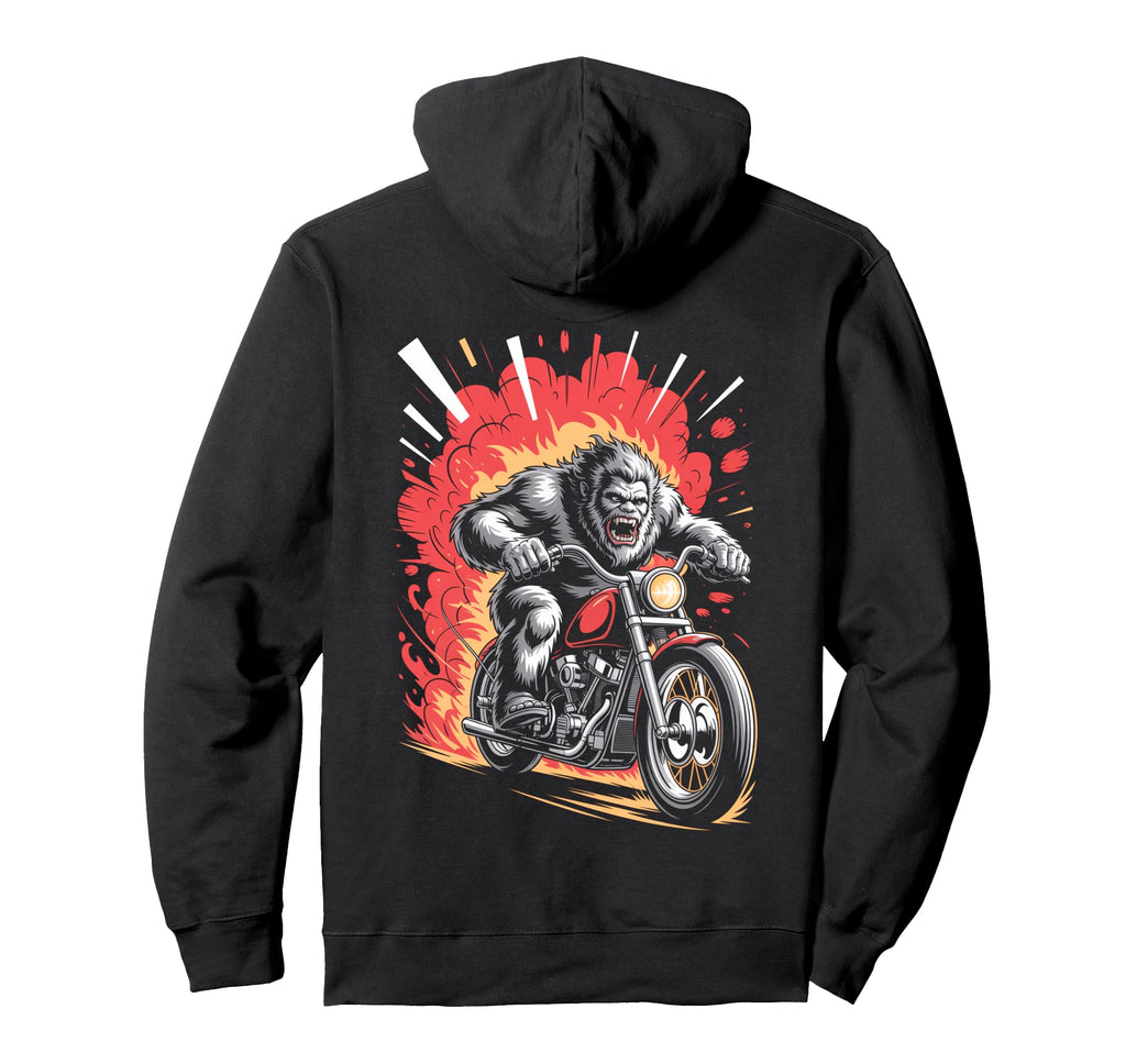 Bigfoot Biker Riding Motorcycle Hoodie - Novelty Apparel Men Women - T-Shirt, Sweatshirt, Hoodie