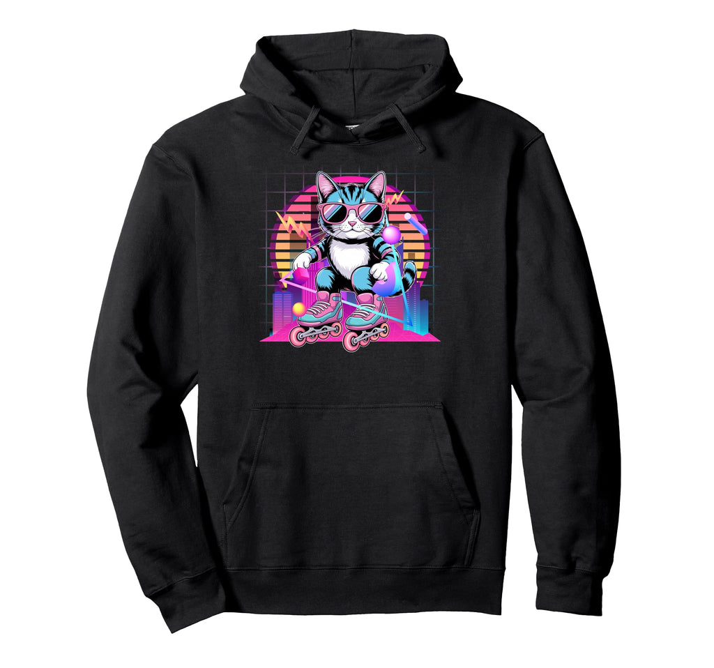 Cat Roller Skater 80S 90S Synthwave Hoodie - Novelty Apparel Men Women - T-Shirt, Sweatshirt, Hoodie