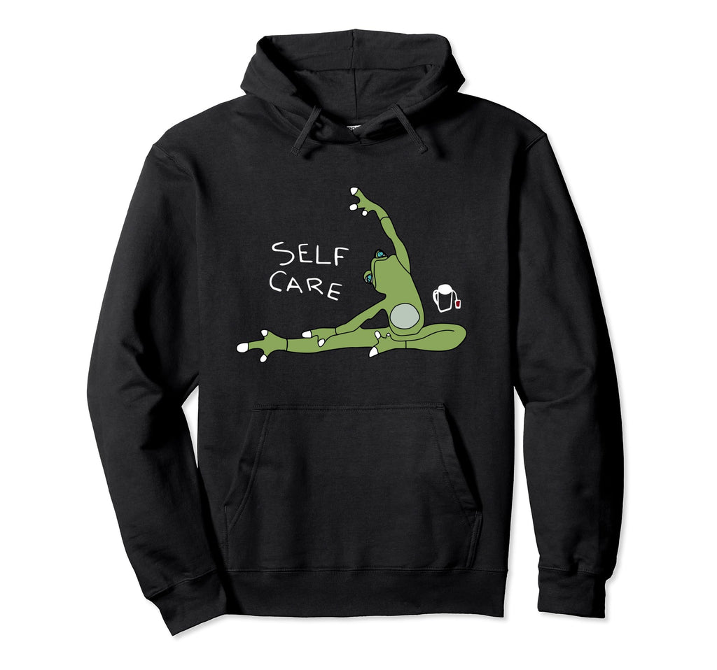 Self Care Frog Drinking Tea Yoga Hoodie - Unique Graphic for Adults - T-Shirt, Sweatshirt, Hoodie