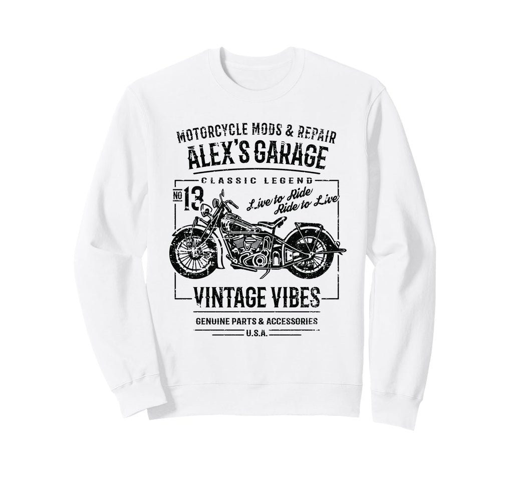 Alexs Garage Motorcycle Name Alex Sweatshirt - Unique Graphic Unisex - T-Shirt, Sweatshirt, Hoodie