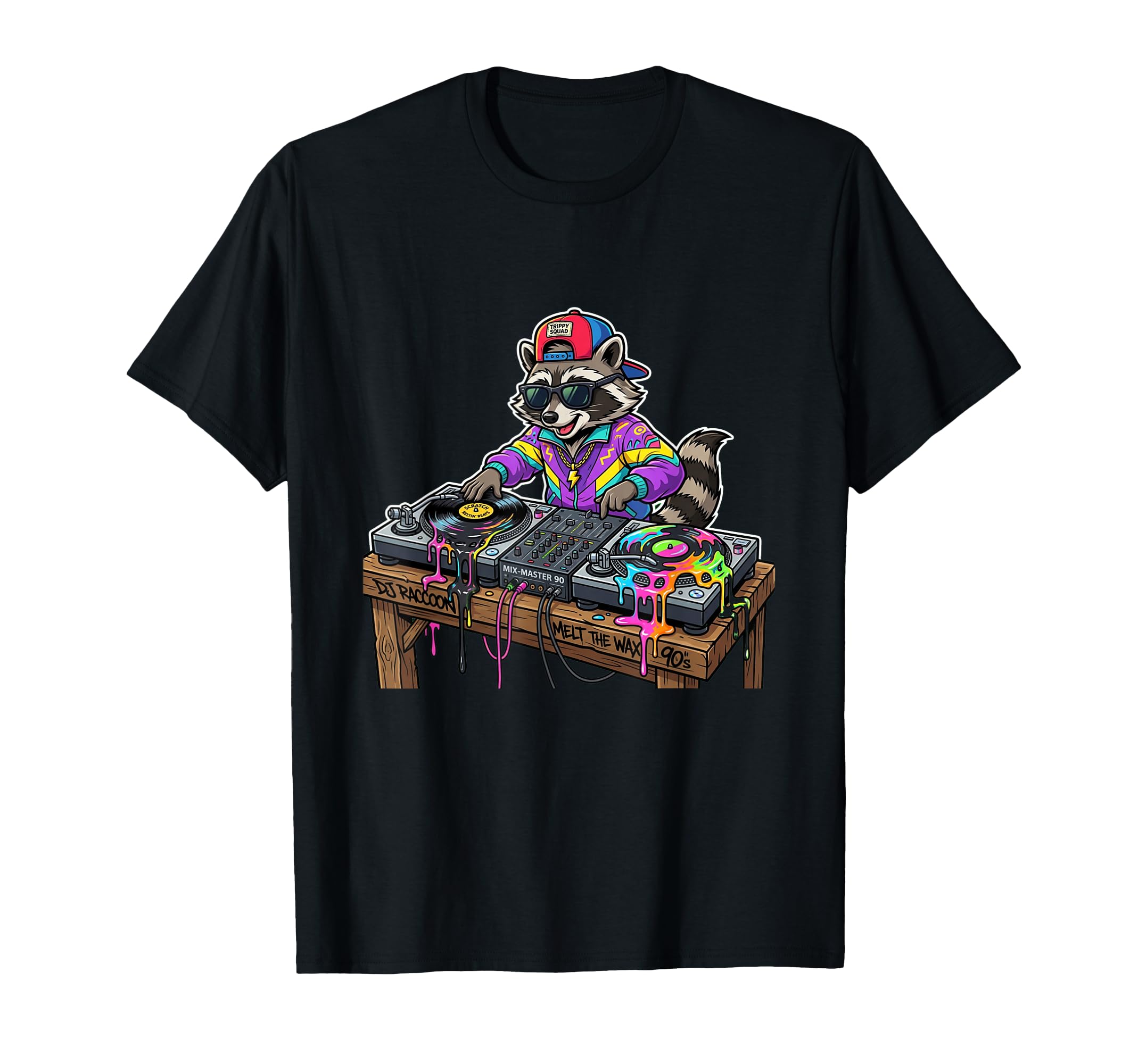 Dj Raccoon Melt Wax 90S Vinyl Record T-Shirt - Graphic Print for Adults - T-Shirt, Sweatshirt, Hoodie