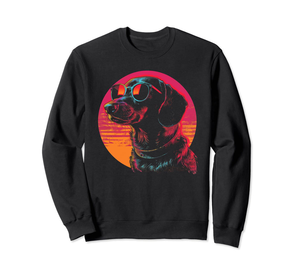 Dachshund Dog Vaporwave Synthwave Sweatshirt - Casual Everyday Wear Unisex - T-Shirt, Sweatshirt, Hoodie