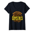 Womens Happiness Starts Crystals V Neck T-Shirt - Unique Graphic for Adults - T-Shirt, Sweatshirt, Hoodie