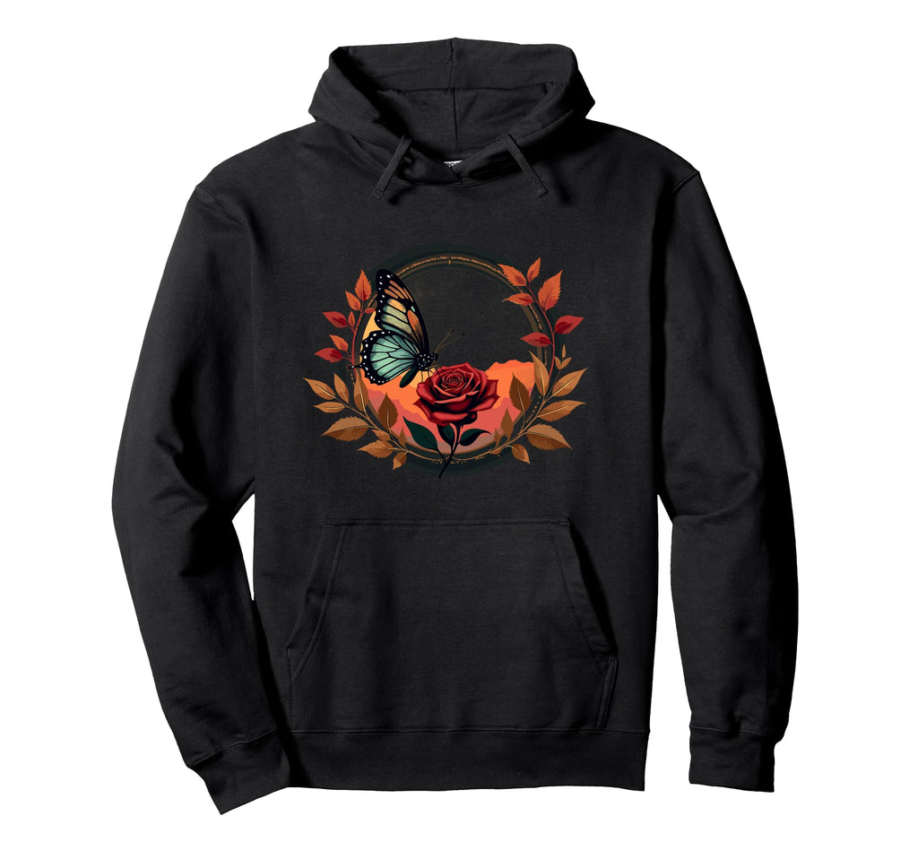 Sunset Butterfly And Rose Harmony Hoodie - Custom Art Print for Adults - T-Shirt, Sweatshirt, Hoodie