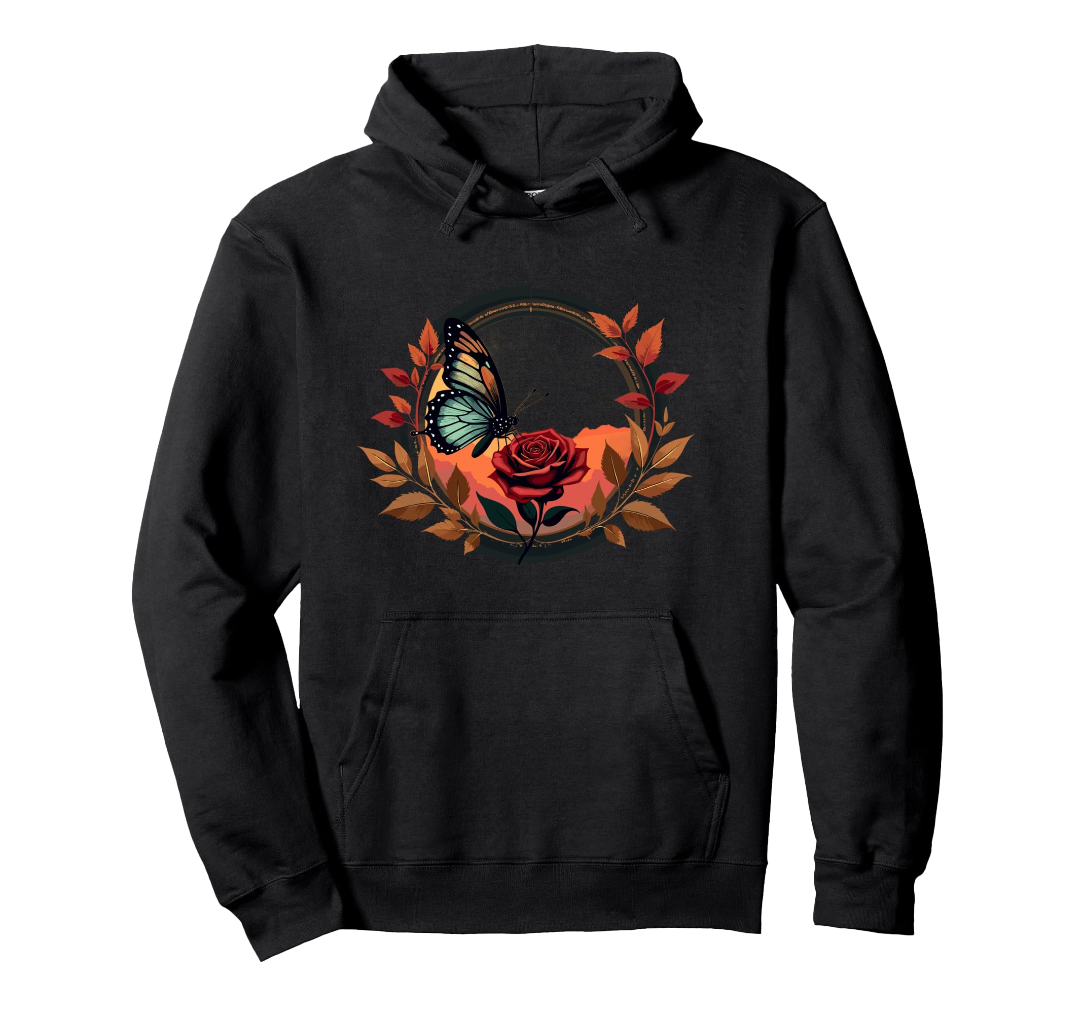 Sunset Butterfly And Rose Harmony Hoodie - Custom Art Print for Adults - T-Shirt, Sweatshirt, Hoodie