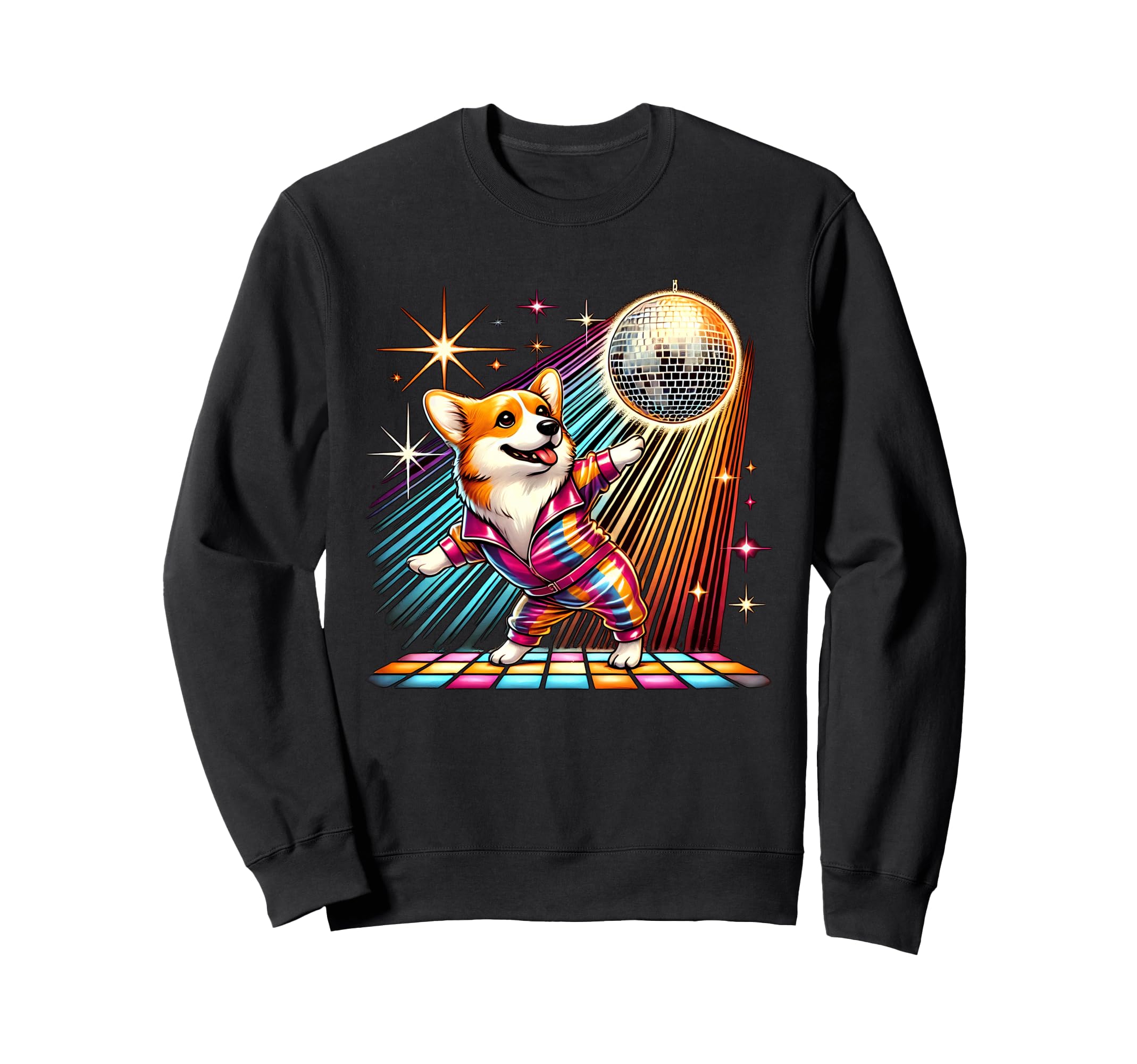 Aesthetic Corgi Dog Disco Sweatshirt - Unique Graphic for Adults - T-Shirt, Sweatshirt, Hoodie