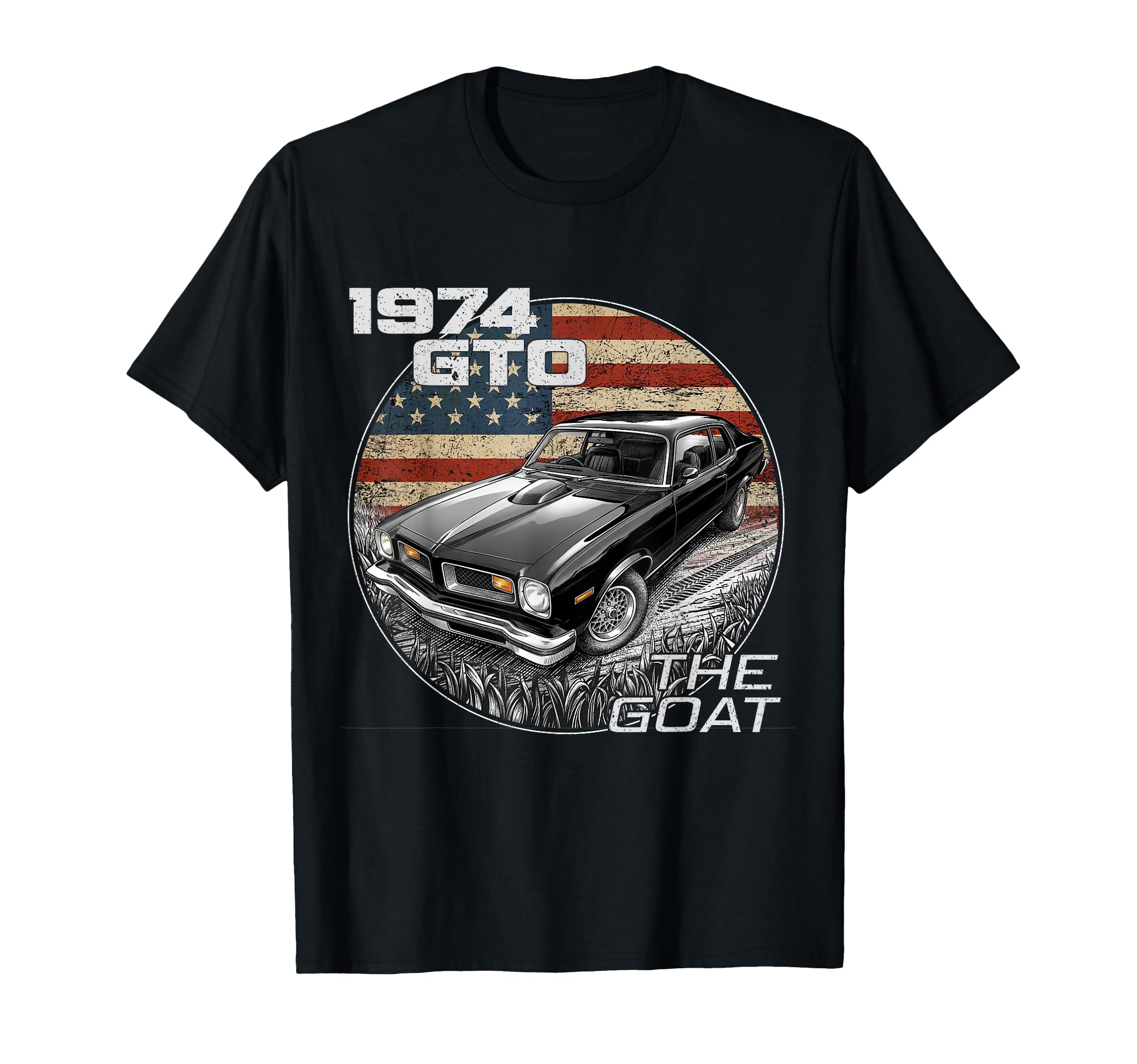 74 1974 Gto American Flag T-Shirt - Fun Novelty Design for Adults - T-Shirt, Sweatshirt, Hoodie