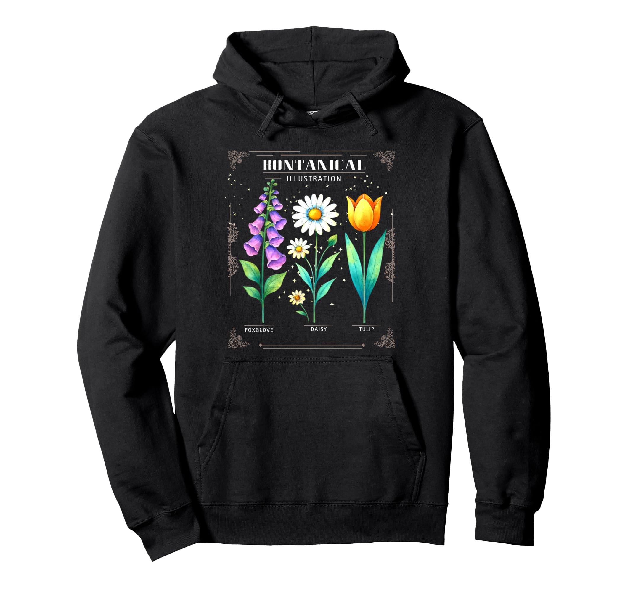 Botanical Foxglove Daisy Tulip Hoodie - Novelty Apparel for Adults - T-Shirt, Sweatshirt, Hoodie