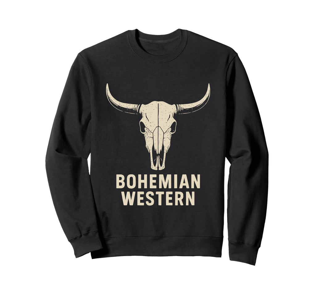 Bohemian Western Cow Skull Rustic Sweatshirt - Unique Graphic for Adults - T-Shirt, Sweatshirt, Hoodie