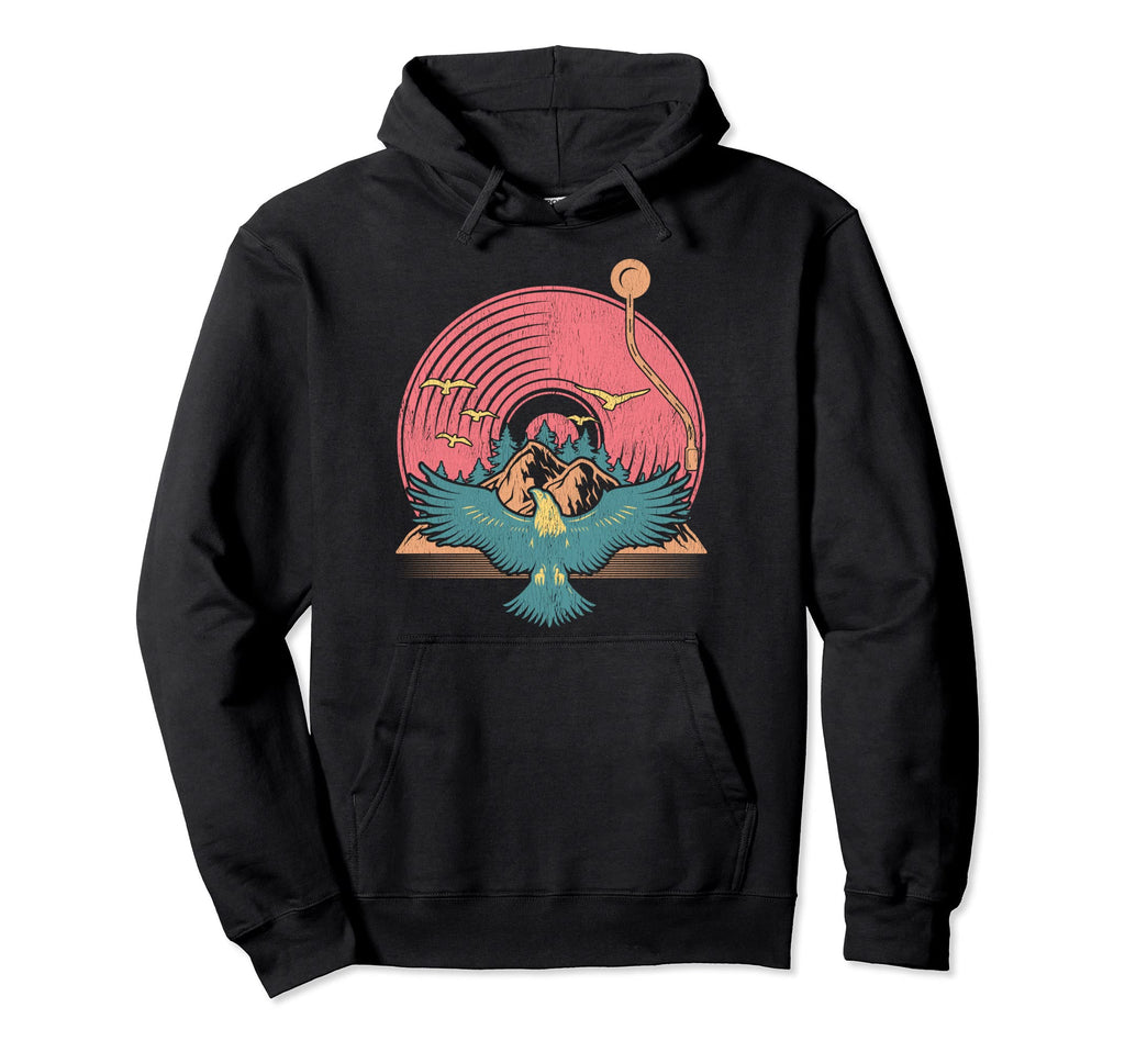 Vinyl Record Player Music Mountains Trees Hoodie - Streetwear Style Unisex - T-Shirt, Sweatshirt, Hoodie