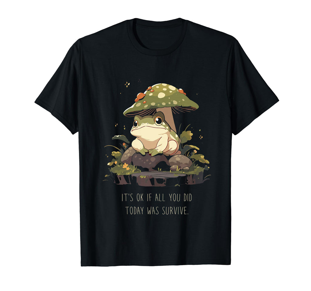 Whimsical Frog Sitting Mushroom T-Shirt - Aesthetic Graphic Men Women - T-Shirt, Sweatshirt, Hoodie