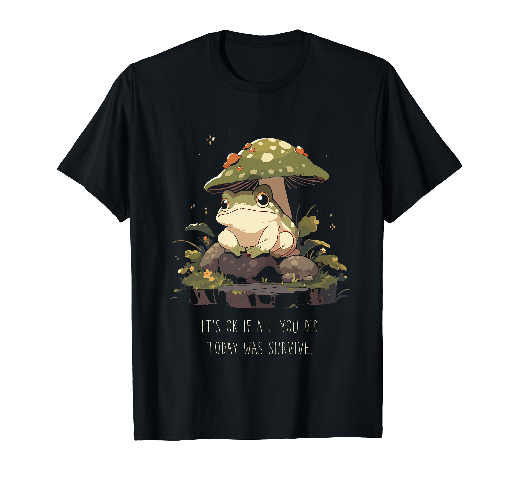 Whimsical Frog Sitting Mushroom T-Shirt - Aesthetic Graphic Men Women - T-Shirt, Sweatshirt, Hoodie