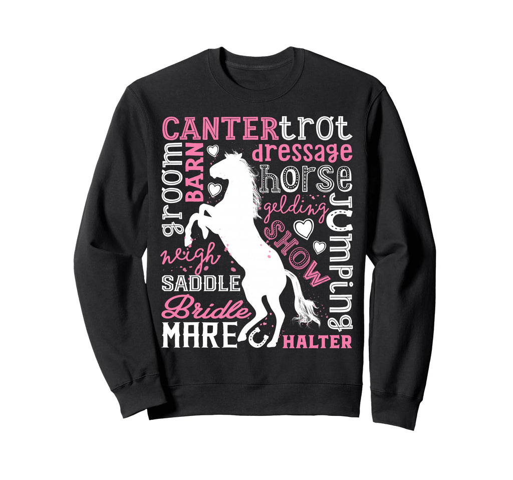 Horse Typography Word Art Horseback Sweatshirt - Graphic Print for Adults - T-Shirt, Sweatshirt, Hoodie