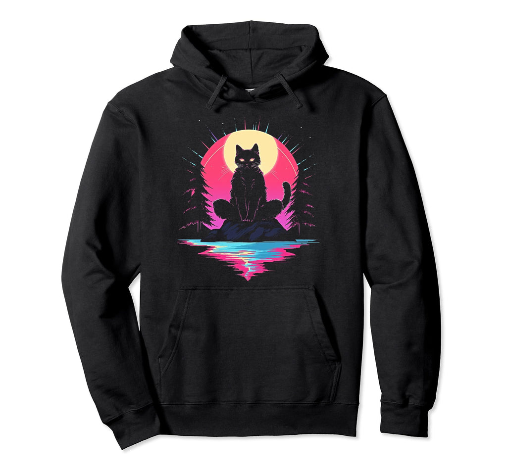 Synthwave Cat Samurai Mediation Hoodie - Fun Novelty Design for Adults - T-Shirt, Sweatshirt, Hoodie