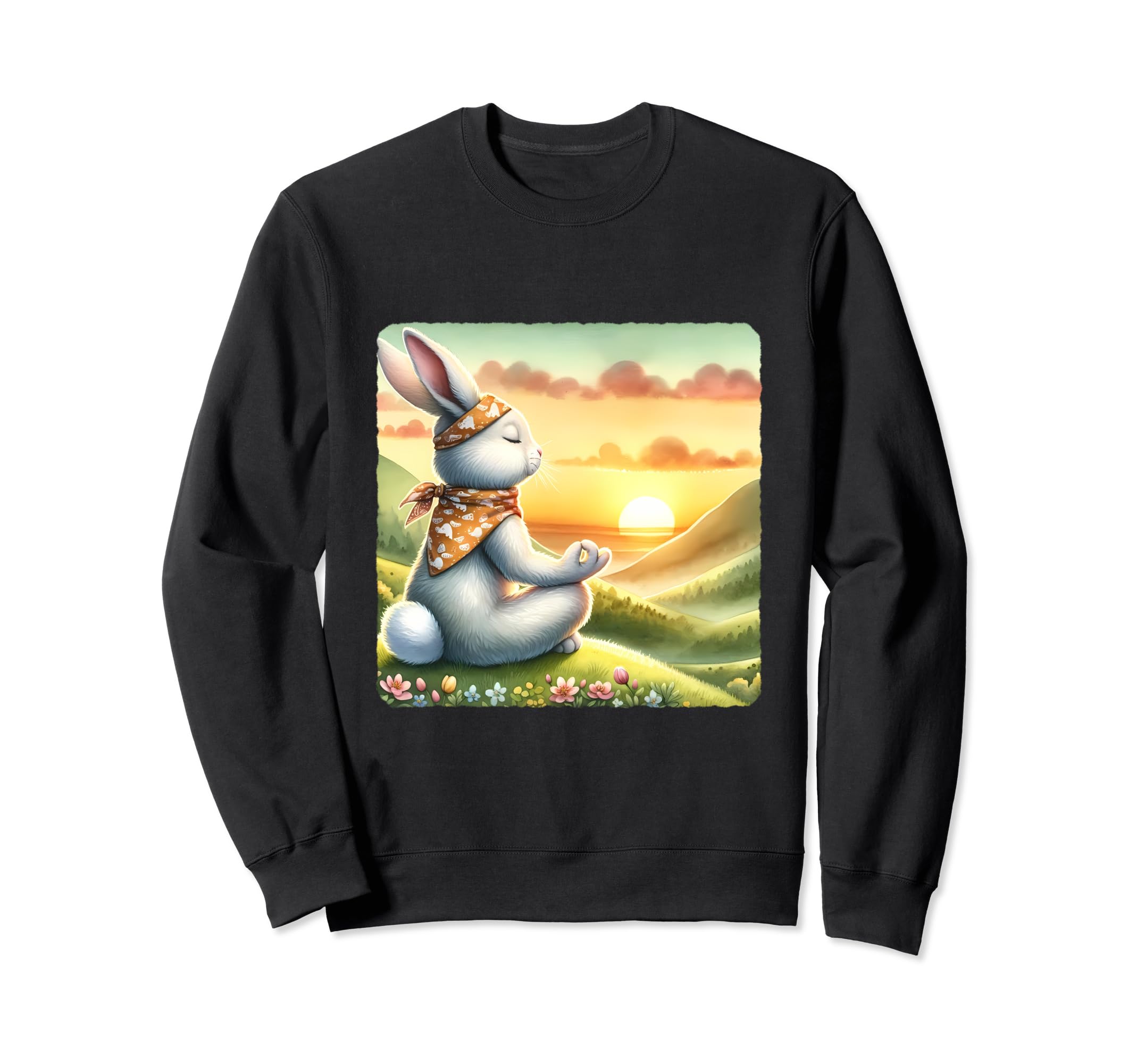 Rabbit Practicing Meditation Atop Sweatshirt - Custom Art Print Unisex - T-Shirt, Sweatshirt, Hoodie