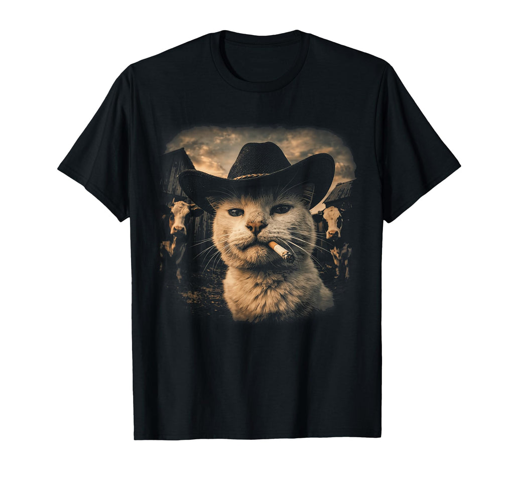 Funny Cowboy Cat Smoking 90S T-Shirt - Fun Novelty Design Unisex - T-Shirt, Sweatshirt, Hoodie