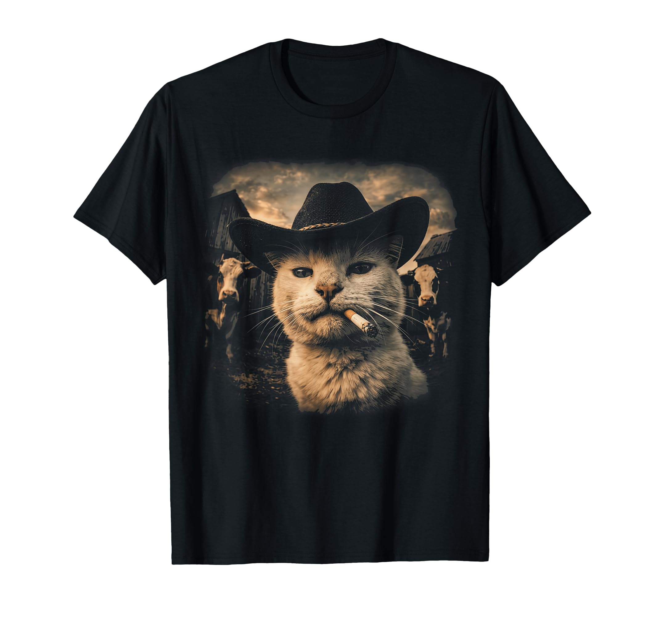 Funny Cowboy Cat Smoking 90S T-Shirt - Fun Novelty Design Unisex - T-Shirt, Sweatshirt, Hoodie
