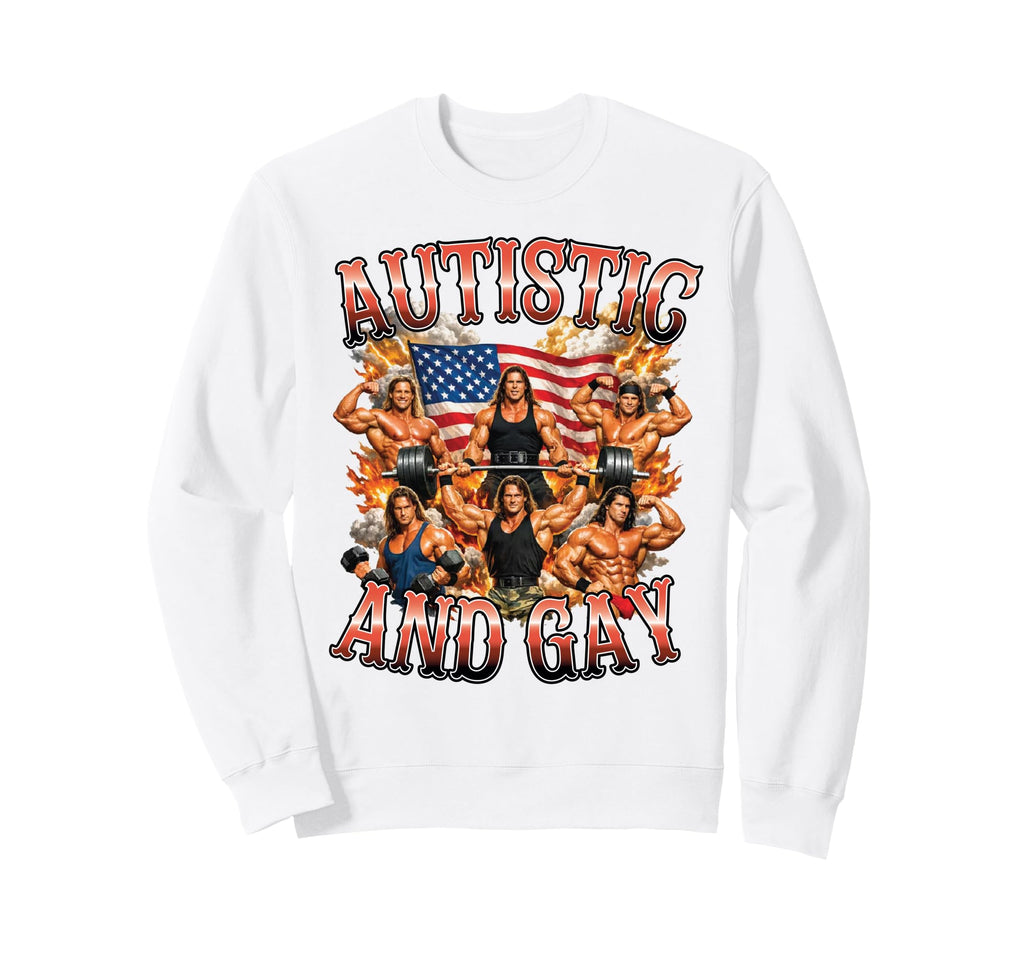 Autistic Gay Bodybuilder Pride Usa Sweatshirt - Custom Art Print Men Women - T-Shirt, Sweatshirt, Hoodie