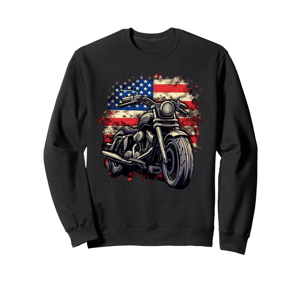 American Flag Motorcycle Sweatshirt - Casual Everyday Wear for Adults - T-Shirt, Sweatshirt, Hoodie