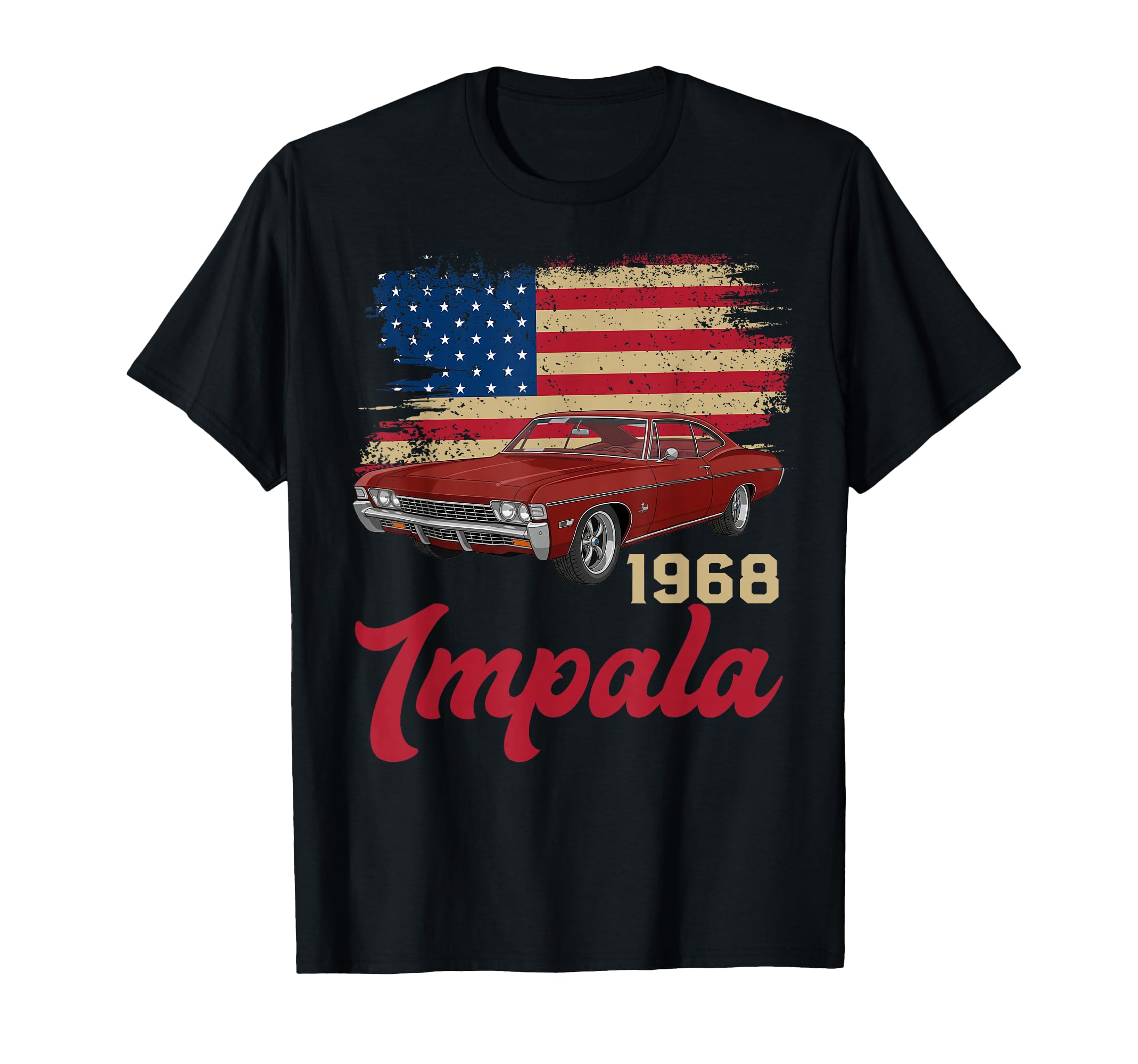 American Flag 1968 68 Impala Old School T-Shirt - Custom Art Print Unisex - T-Shirt, Sweatshirt, Hoodie