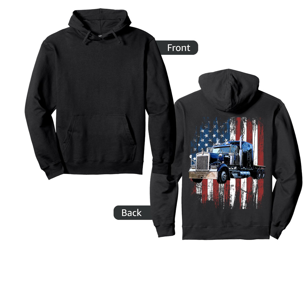 Trucker American Flag Truck Driver Truck Hoodie - Novelty Apparel Unisex - T-Shirt, Sweatshirt, Hoodie