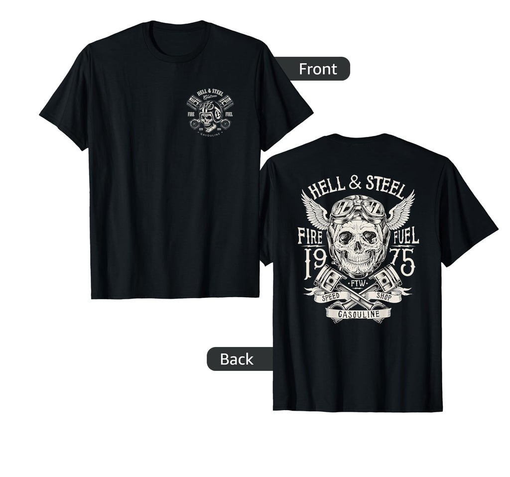 2 Sided Hell And Steel Skull Pistons T-Shirt - Streetwear Style Unisex - T-Shirt, Sweatshirt, Hoodie
