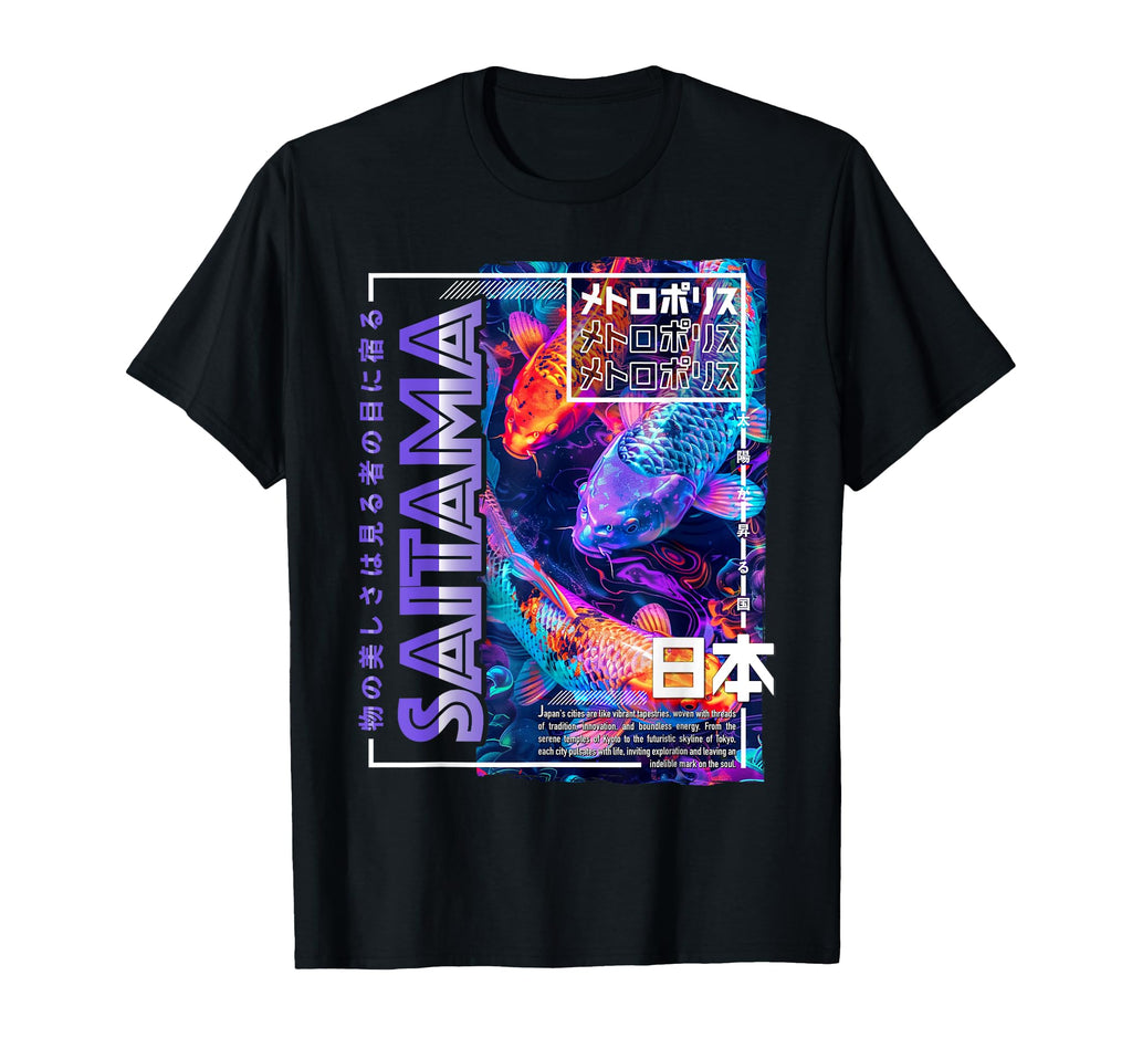 Saitama City 80S Synthwave Koi Carp T-Shirt - Fun Novelty Design Men Women - T-Shirt, Sweatshirt, Hoodie