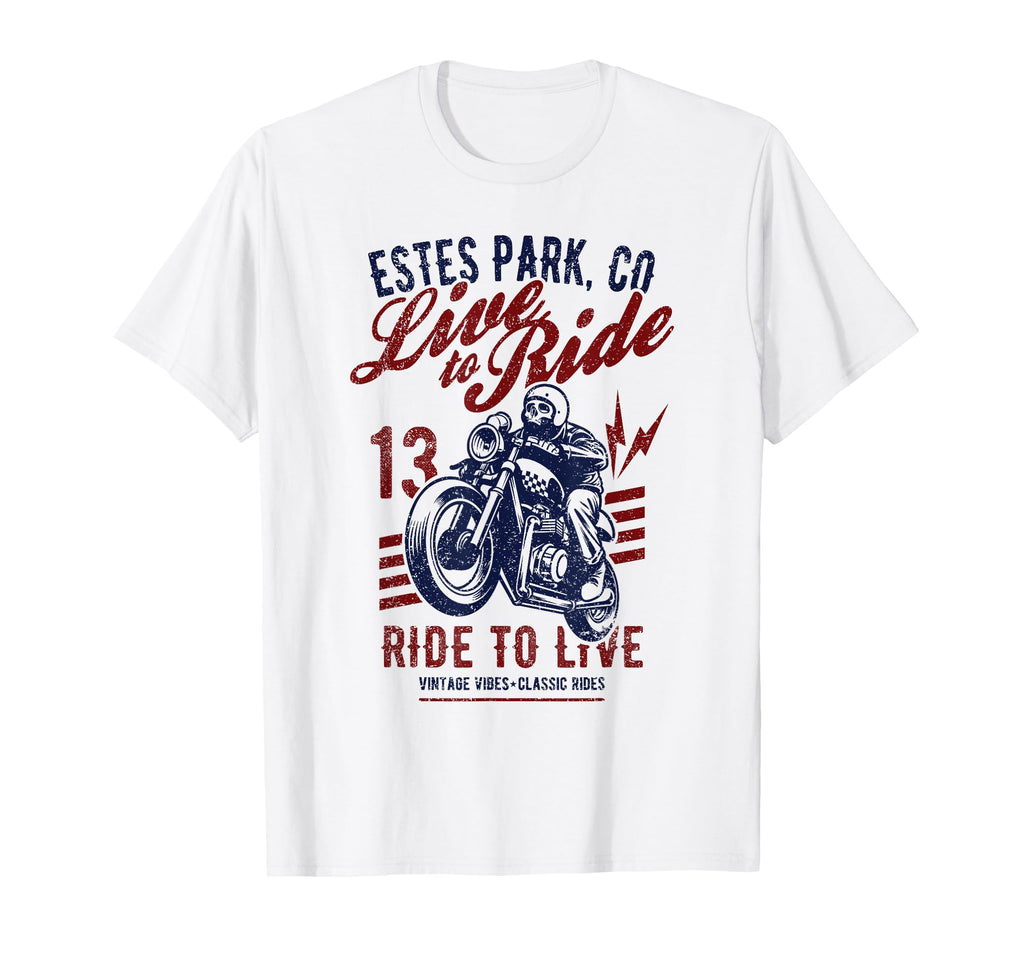 Estes Park Colorado Motorcycle Skull T-Shirt - Unique Graphic Men Women - T-Shirt, Sweatshirt, Hoodie