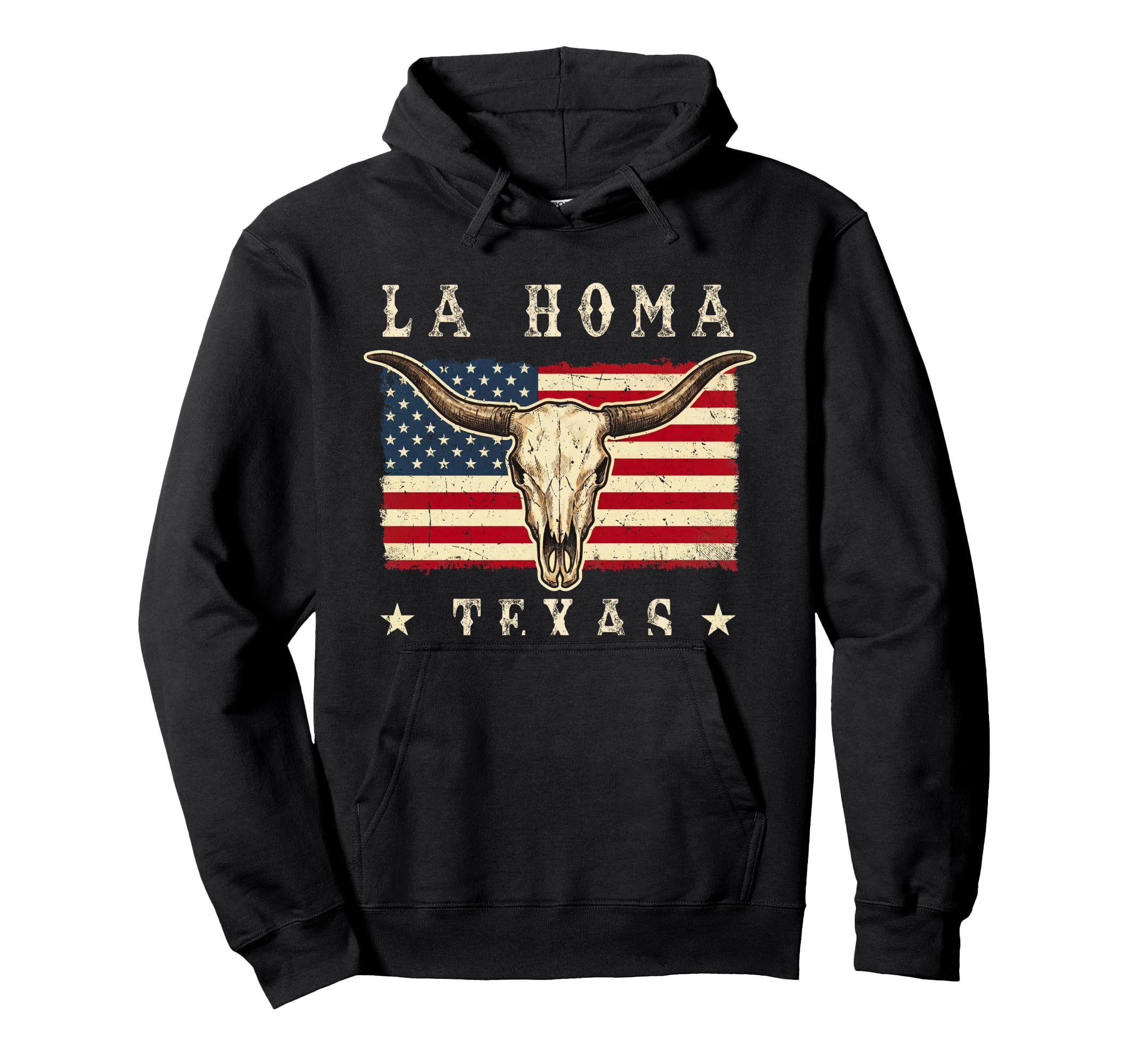 La Homa Texas Western Patriotic Skull Hoodie - Graphic Print Unisex - T-Shirt, Sweatshirt, Hoodie