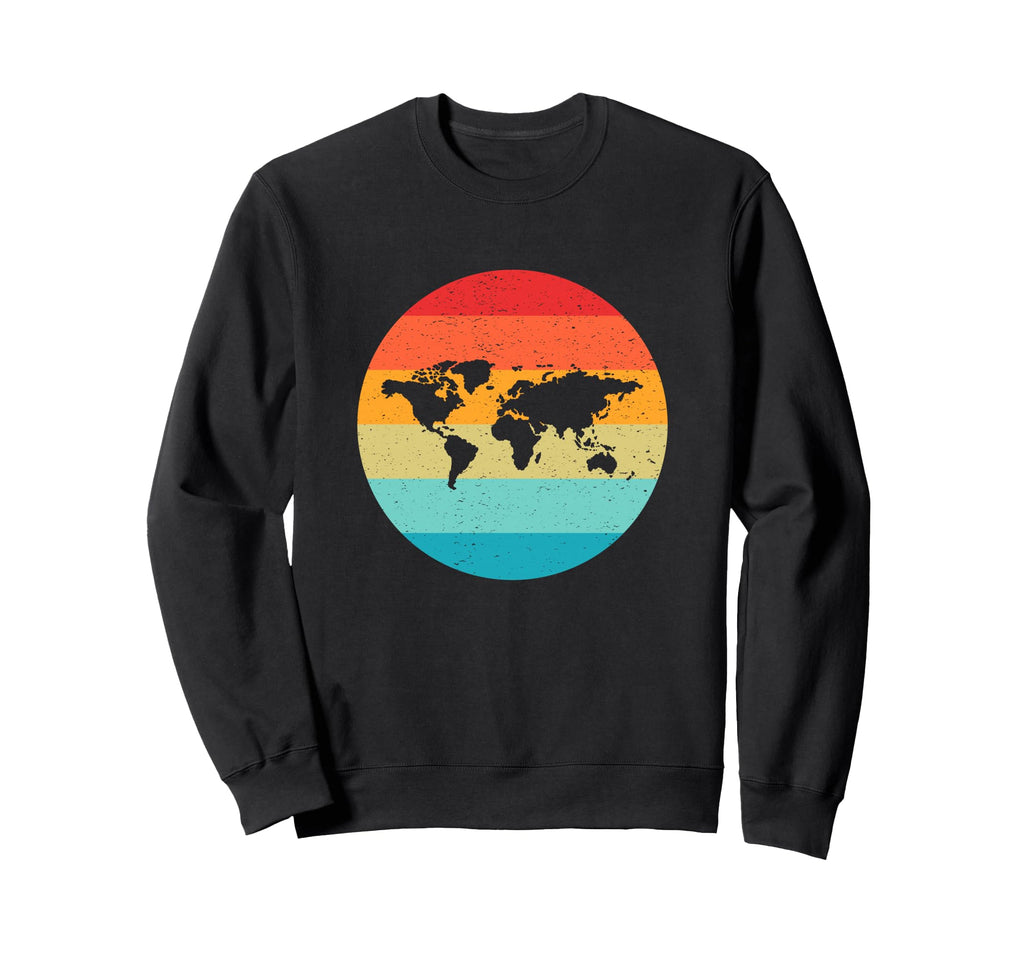 World Map Silhouette Sunset 70S 80S Sweatshirt - Unique Graphic Unisex - T-Shirt, Sweatshirt, Hoodie