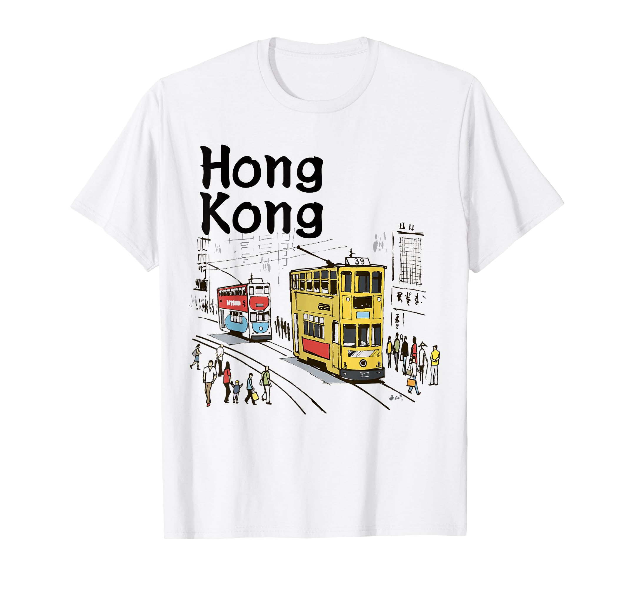 Hong Kong Street Scene Cable Car T-Shirt - Custom Art Print Men Women - T-Shirt, Sweatshirt, Hoodie