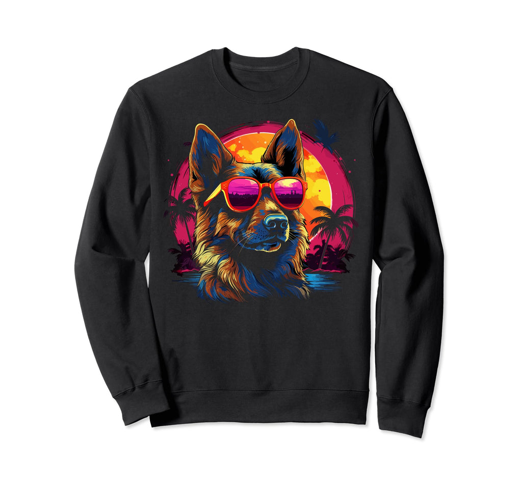80S Synthwave German Shepherd Sweatshirt - Fun Novelty Design for Adults - T-Shirt, Sweatshirt, Hoodie