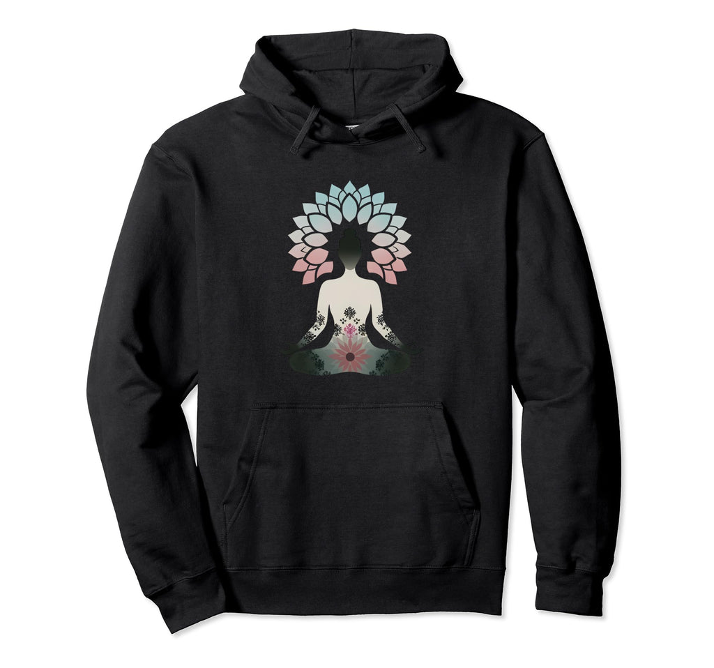 Yoga Meditation Pose Floral Yoga And Nature Hoodie - Trendy Graphic Unisex - T-Shirt, Sweatshirt, Hoodie