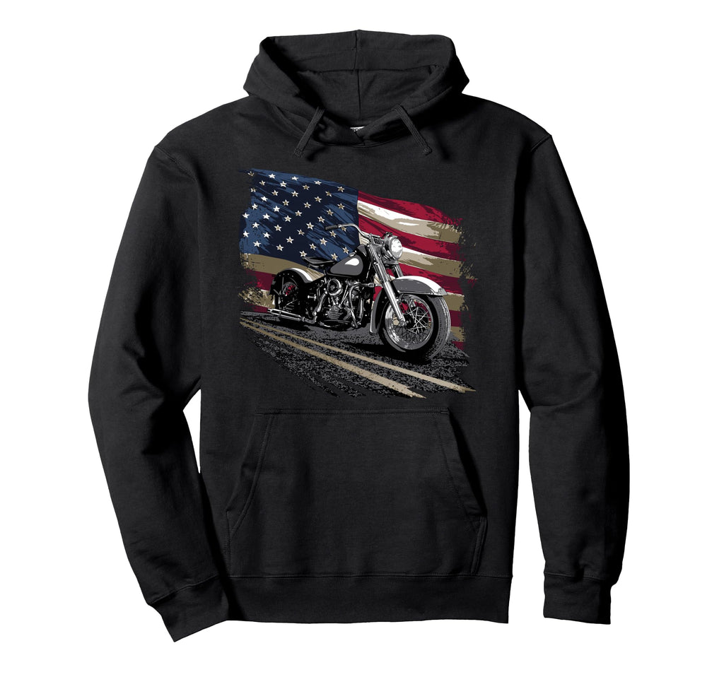 Motorcycle Distressed American Flag Hoodie - Minimalist Print Unisex - T-Shirt, Sweatshirt, Hoodie
