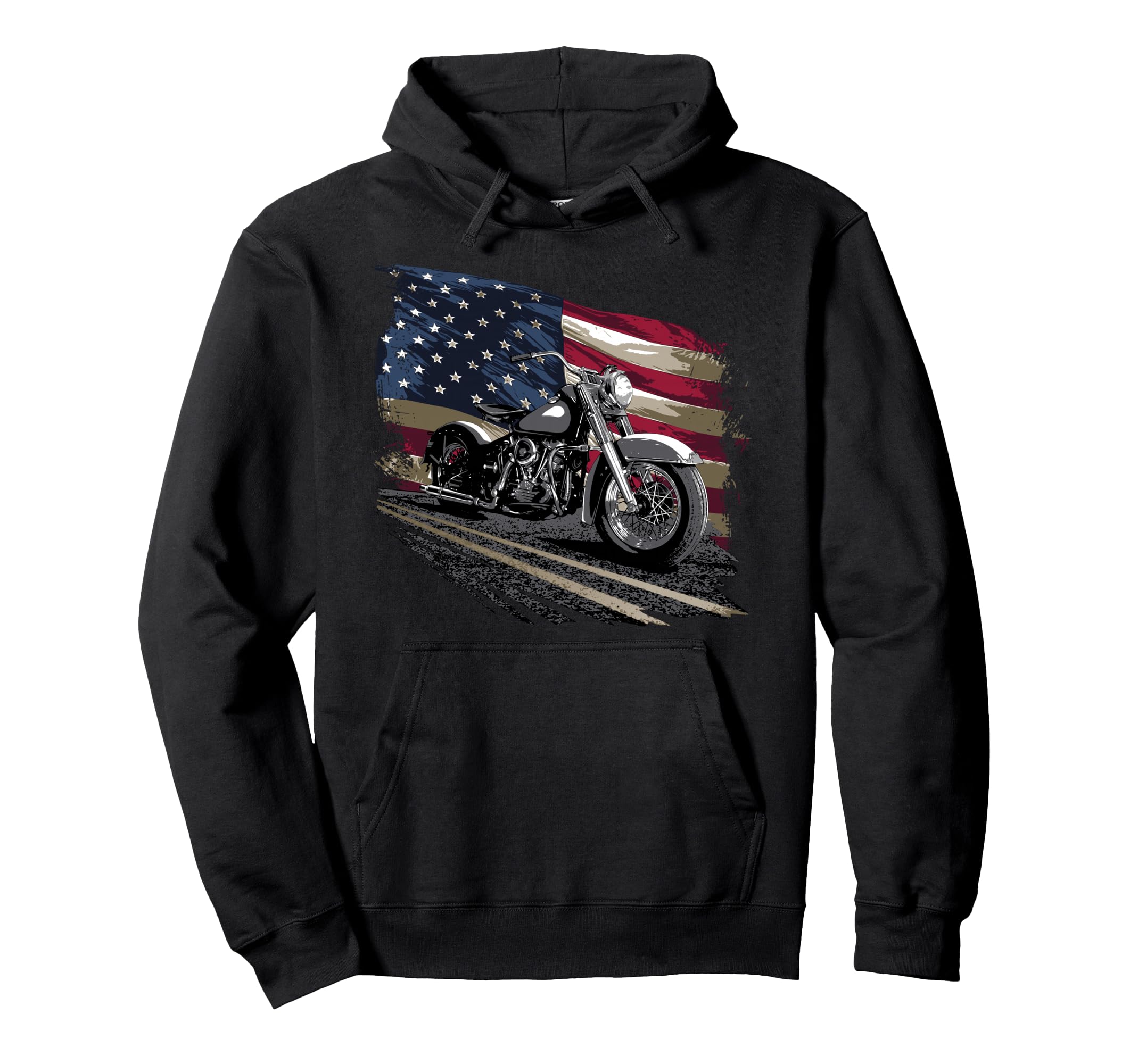 Motorcycle Distressed American Flag Hoodie - Minimalist Print Unisex - T-Shirt, Sweatshirt, Hoodie