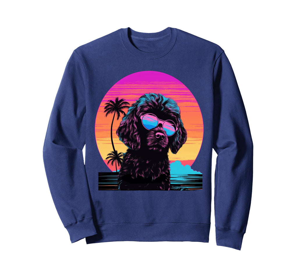 Poodle 80S Synthwave Sunset Sweatshirt - Novelty Apparel Unisex - T-Shirt, Sweatshirt, Hoodie