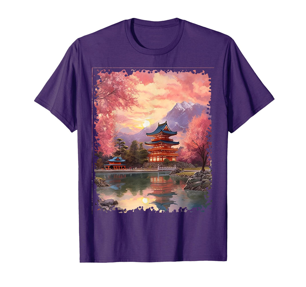 Japanese Flower Mountain View Landscape T-Shirt - Fun Novelty Design Unisex - T-Shirt, Sweatshirt, Hoodie