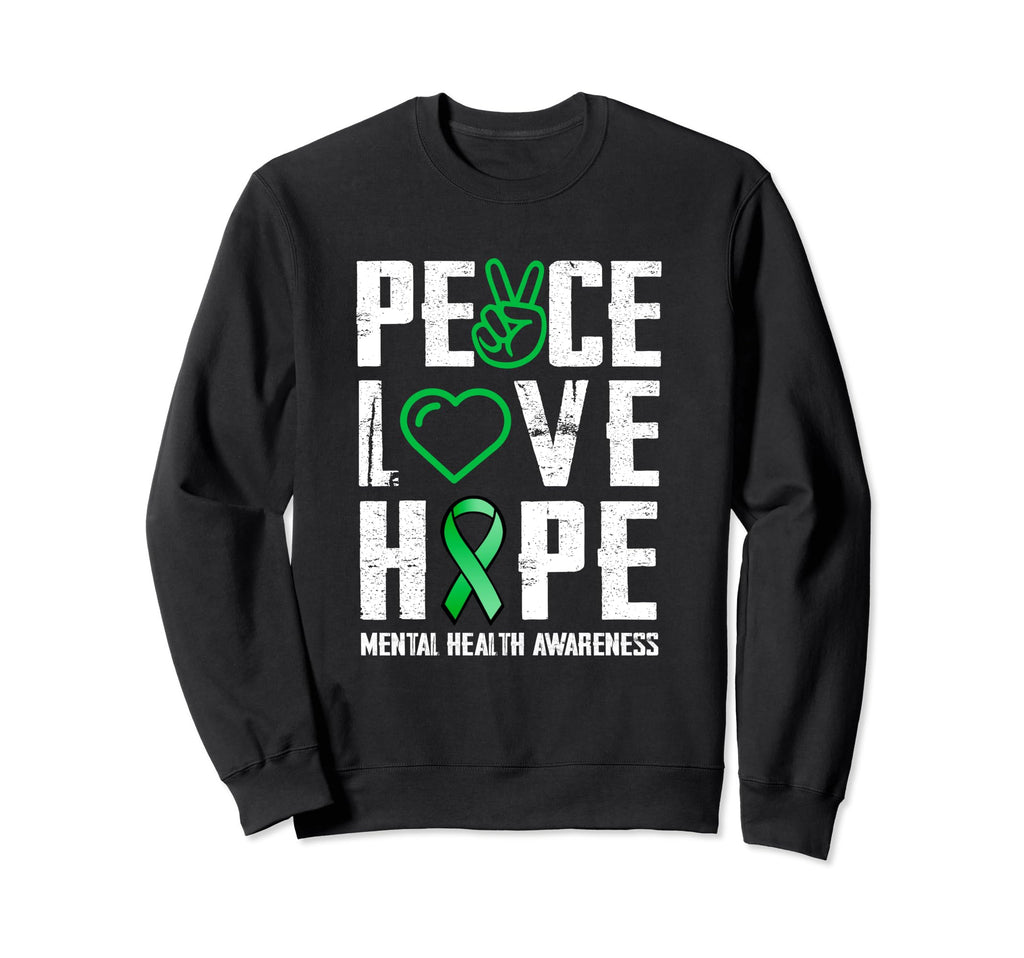 Peace Love Hope Green Ribbon Sweatshirt - Aesthetic Graphic for Adults - T-Shirt, Sweatshirt, Hoodie