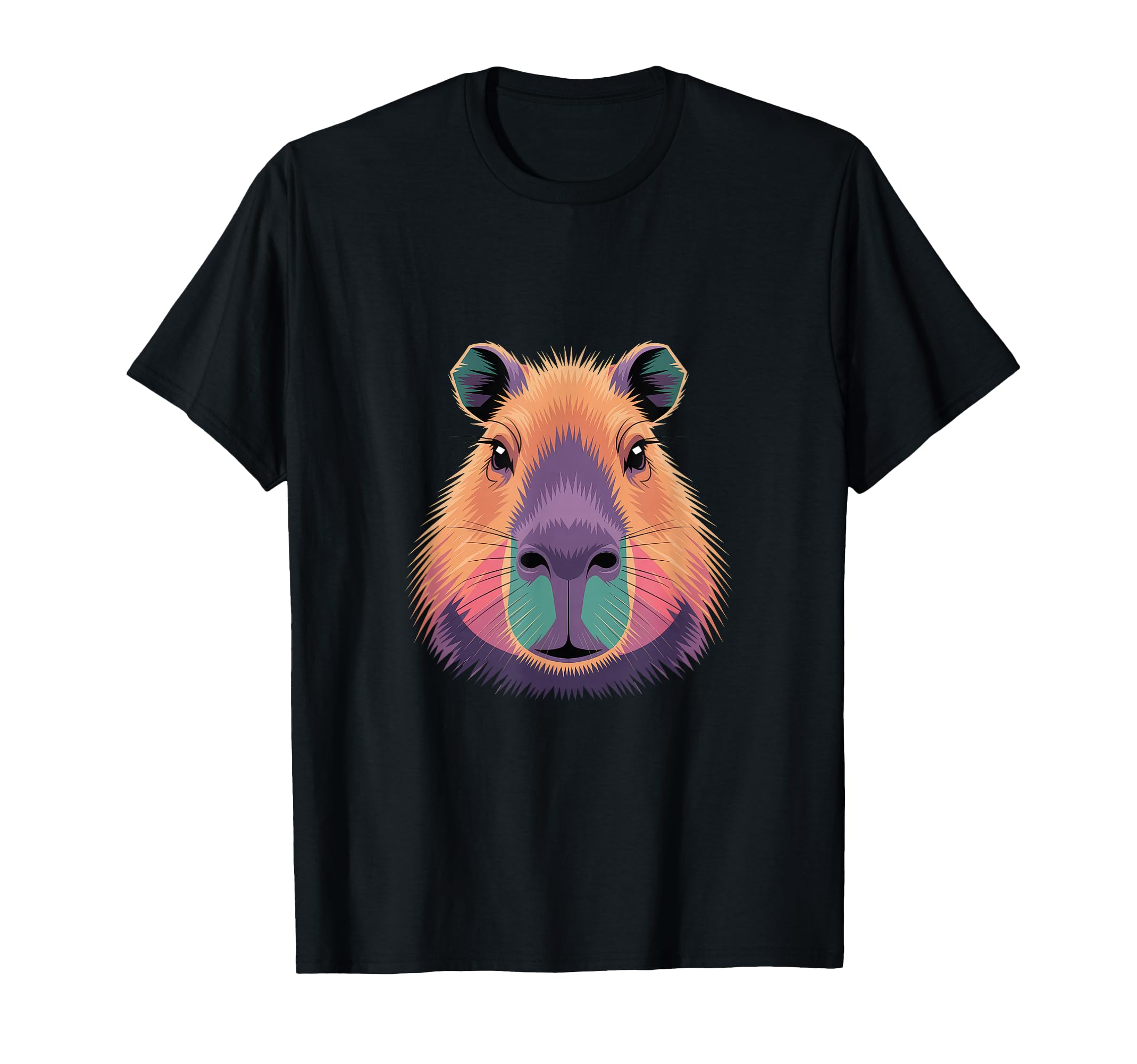 Vibrant Colorful Capybara Face Head T-Shirt - Custom Art Print Men Women - T-Shirt, Sweatshirt, Hoodie