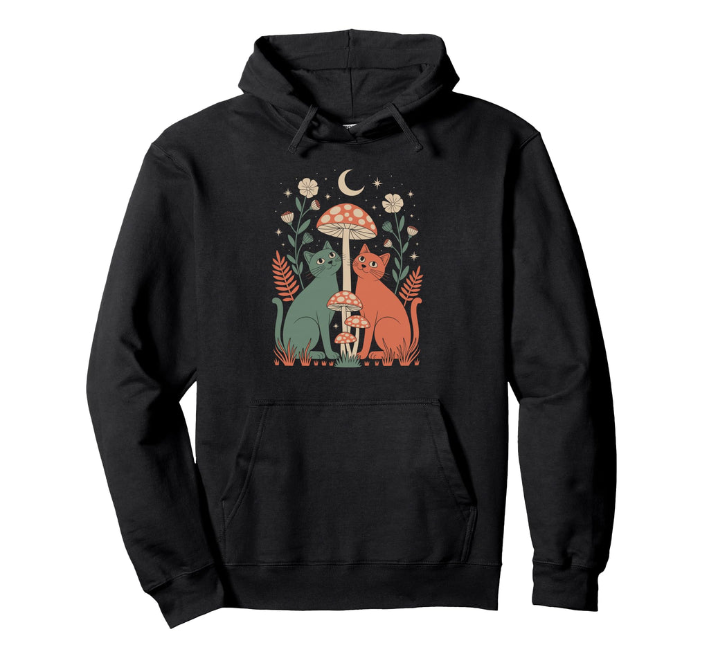Seventies Feline Sitting Botanical Hoodie - Unique Graphic for Adults - T-Shirt, Sweatshirt, Hoodie