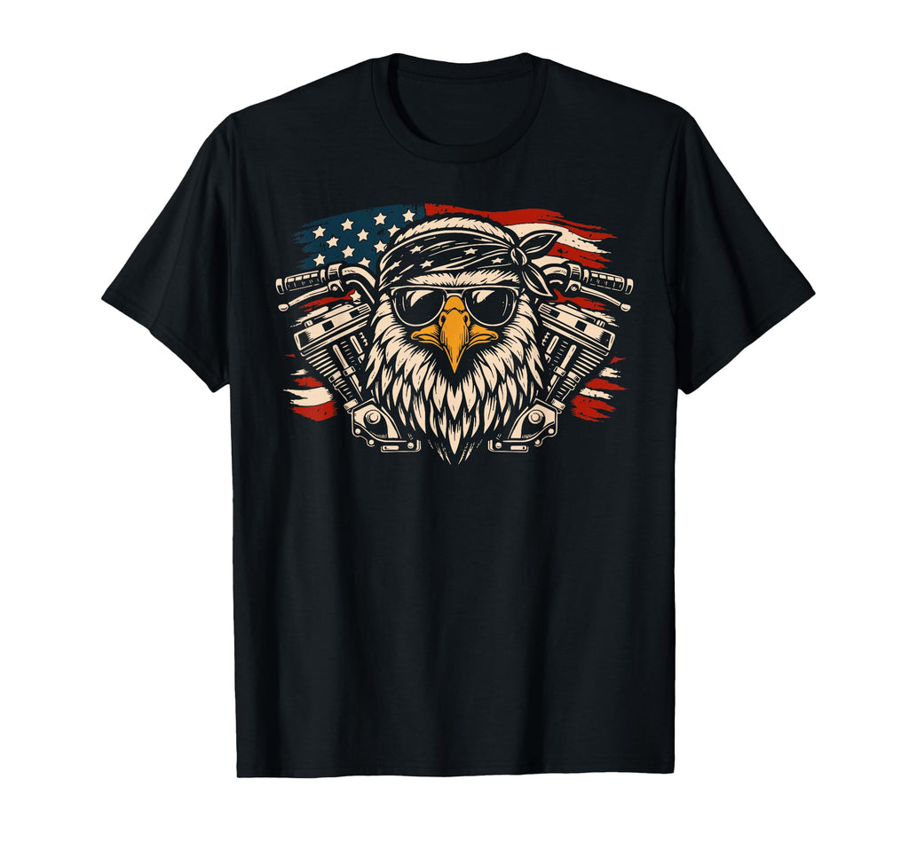 Patriotic Biker Eagle Us Flag Motorcycle T-Shirt - Trendy Graphic Unisex - T-Shirt, Sweatshirt, Hoodie