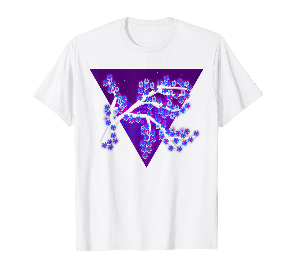 Synthwave Sakura Flower Japan 80S T-Shirt - Fun Novelty Design Men Women - T-Shirt, Sweatshirt, Hoodie