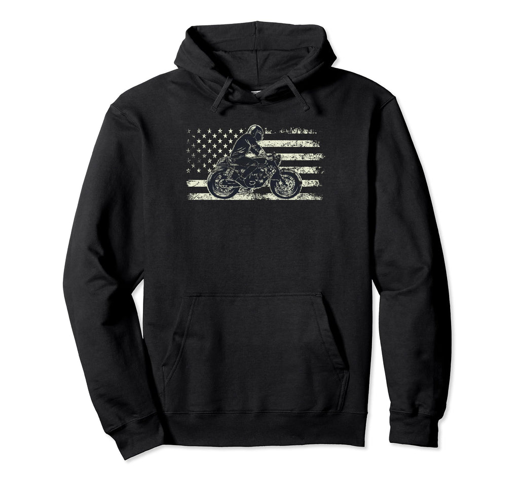 Patriotic Motorcycle American Us Flag Hoodie - Minimalist Print for Adults - T-Shirt, Sweatshirt, Hoodie