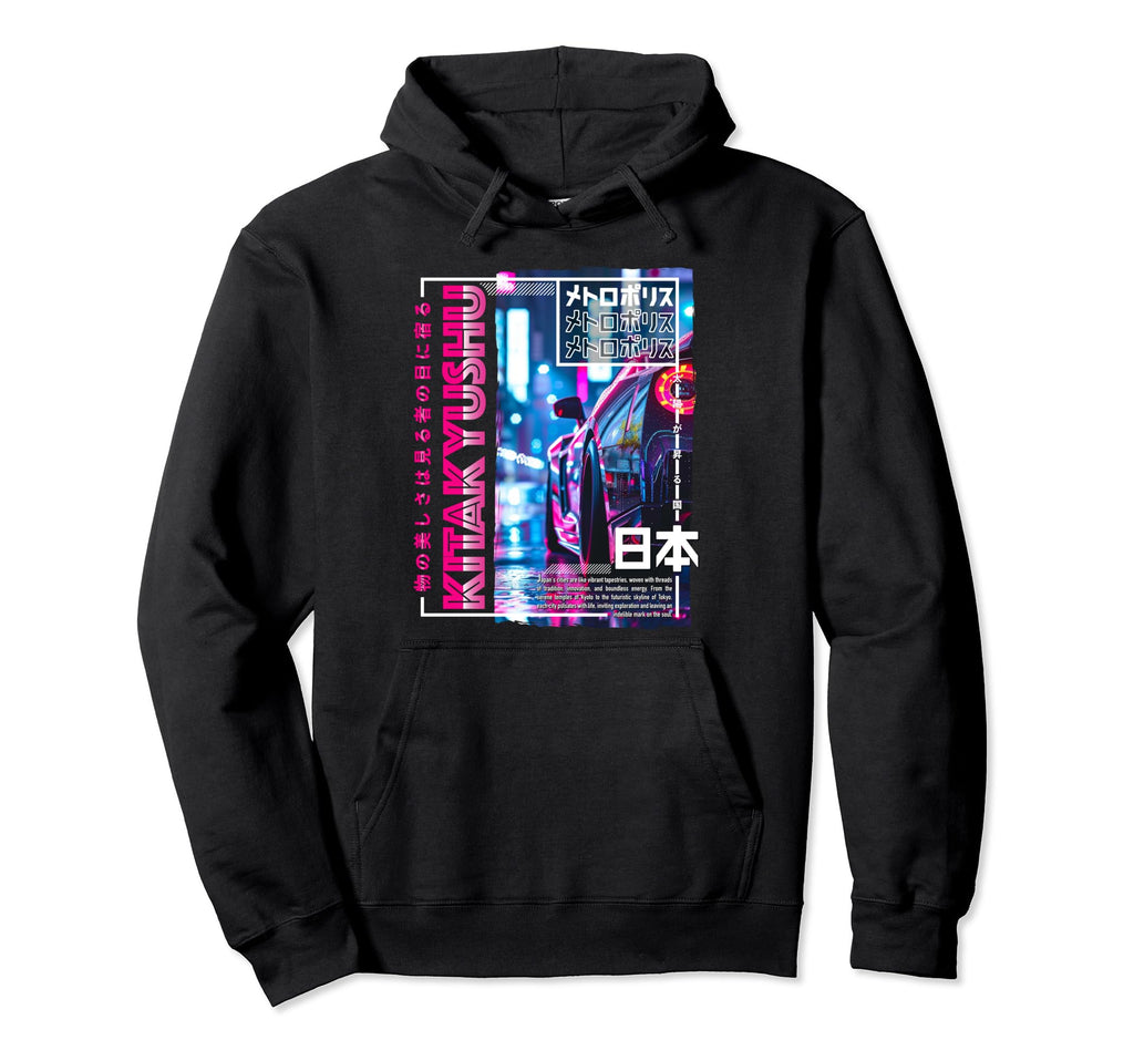 Kitakyushu City 80S Synthwave Racing Hoodie - Fun Novelty Design Men Women - T-Shirt, Sweatshirt, Hoodie